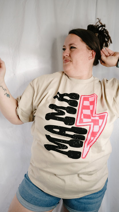 Checkered mama tee