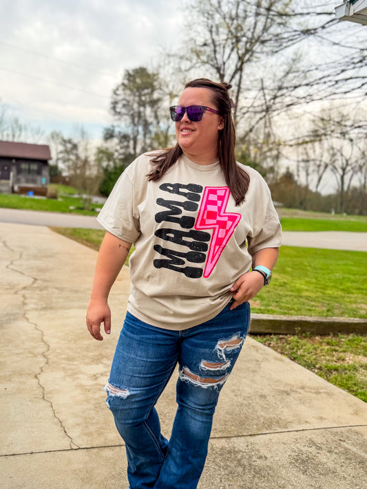 Checkered mama tee