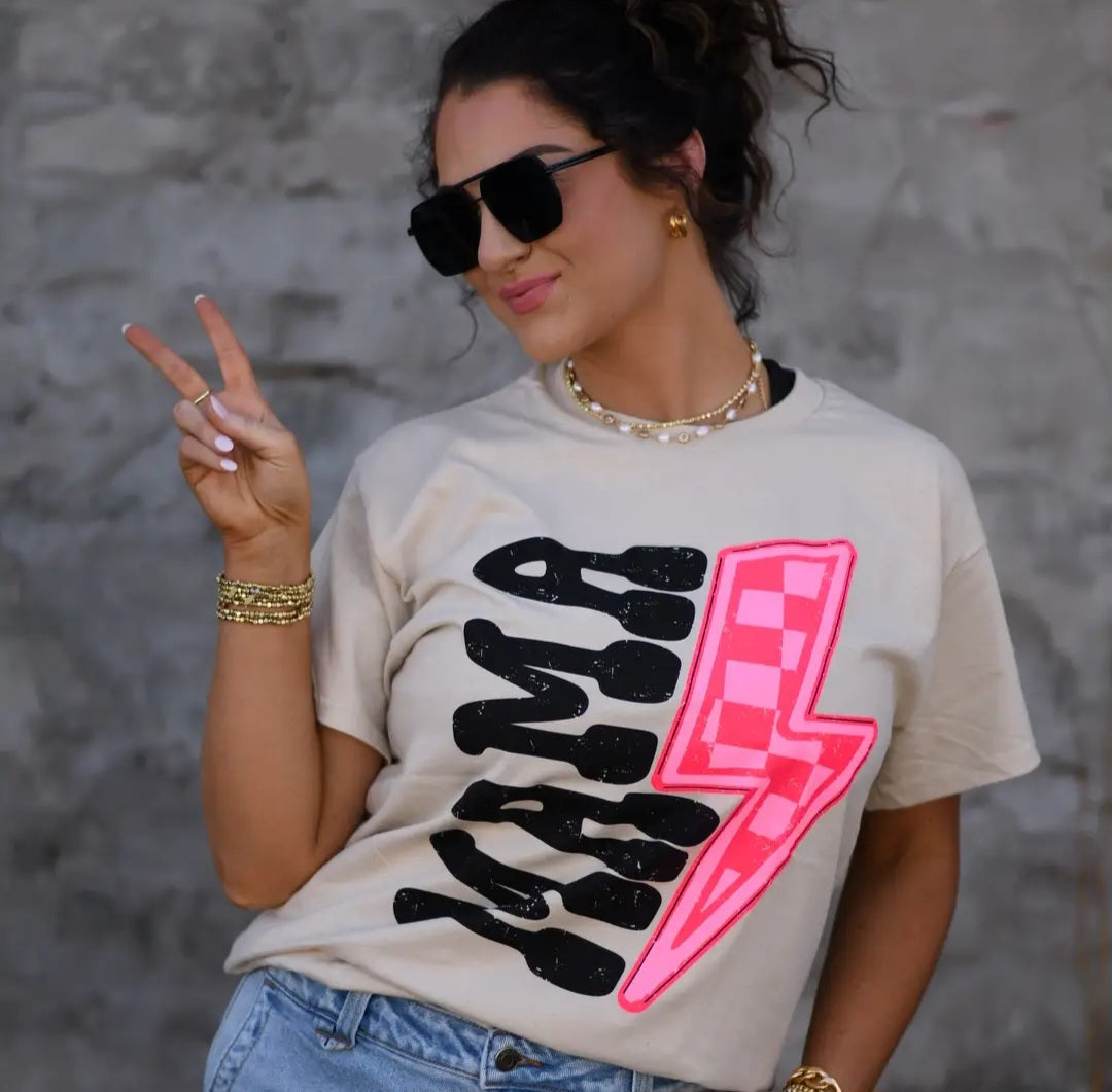 Checkered mama tee